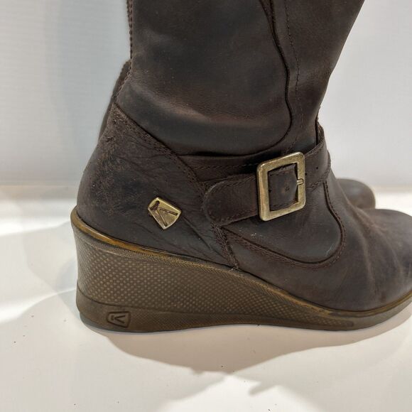 Keen of Scots Brown Nubuck Leather Wedge Riding Boots Buckle Zip Up Women's 8.5 - Picture 7 of 16